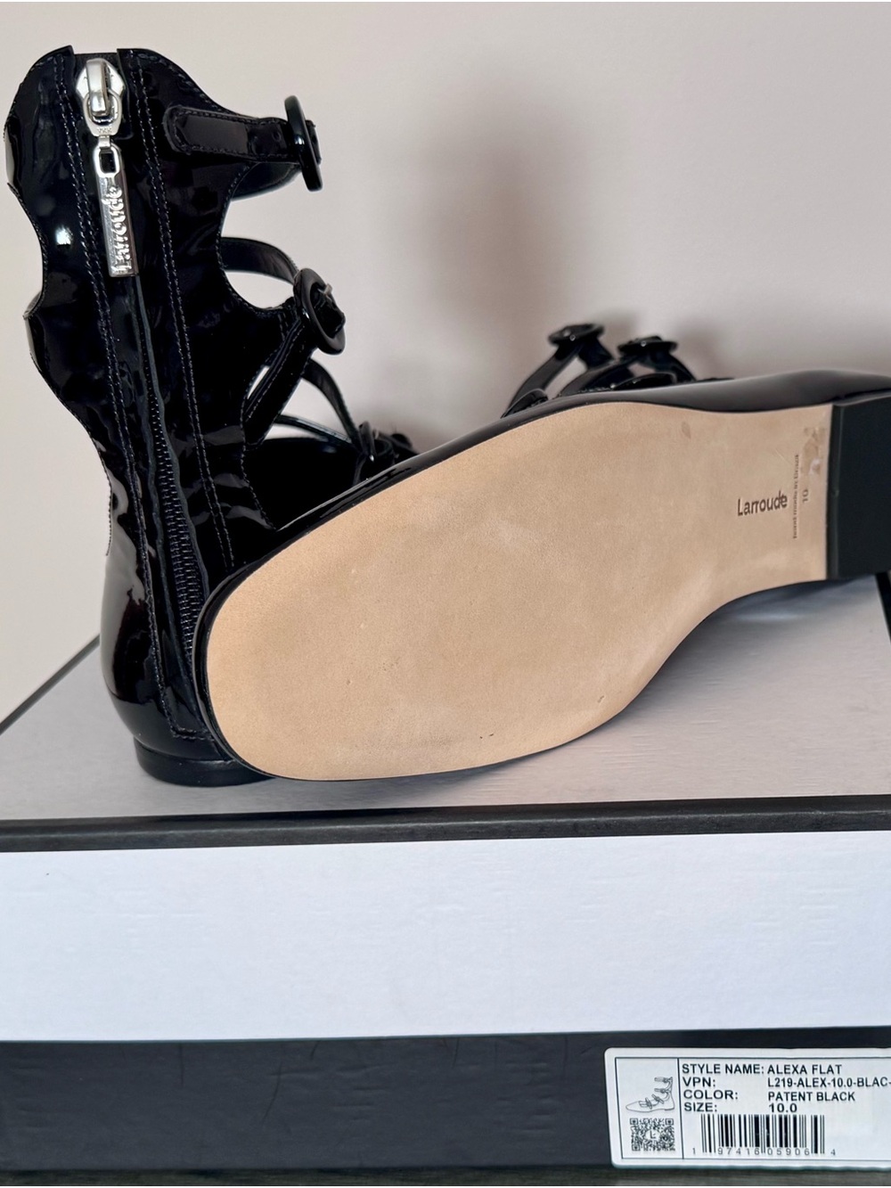 Larroude Patent Black Strappy Alexa Flats - Picture 5 of 5